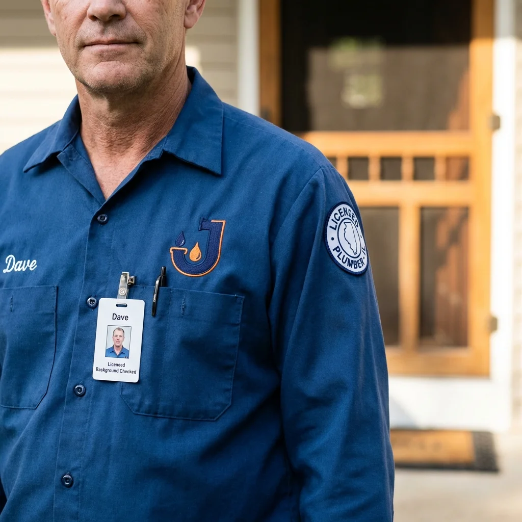 Licensed plumber showing ID badge in Dousman, WI