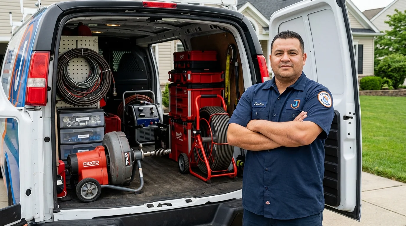 Professional drain cleaning equipment and Johns Plumbing LLC plumber in Dousman