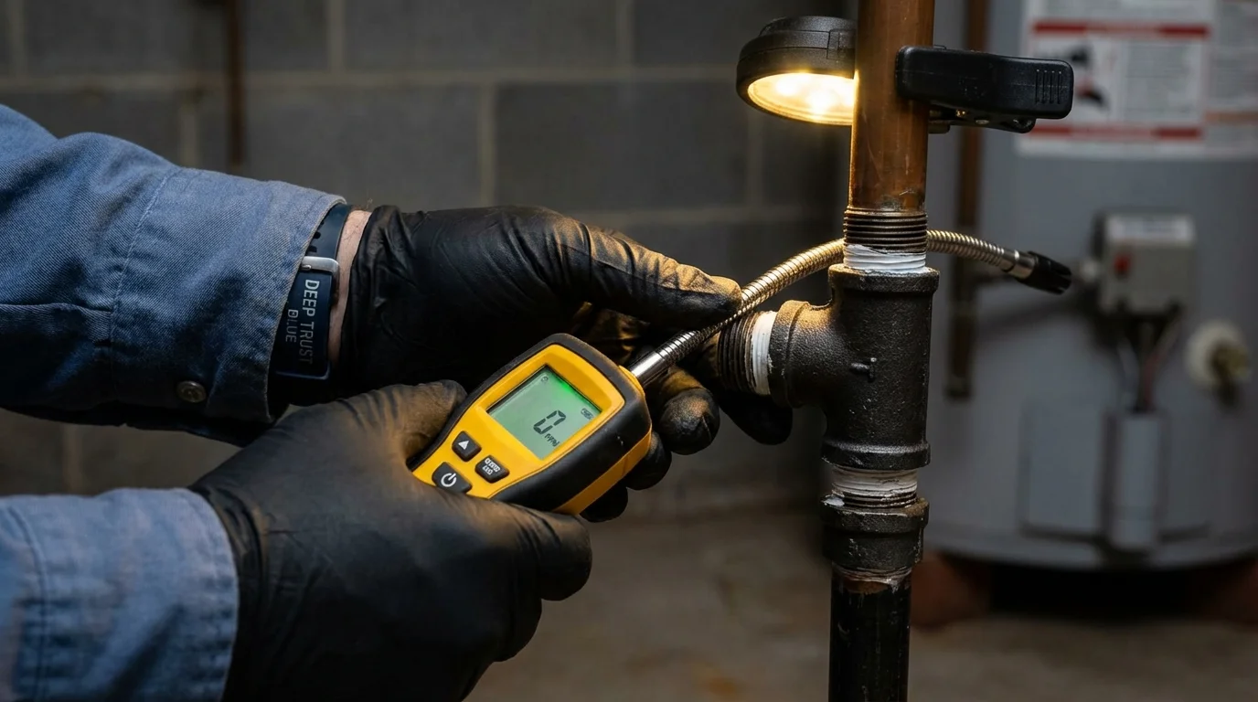 Gas leak detection with electronic sniffer by Johns Plumbing LLC in Dousman
