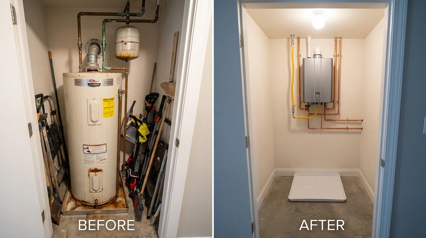 Tank water heater versus wall-mounted tankless unit comparison for Dousman, WI homeowners