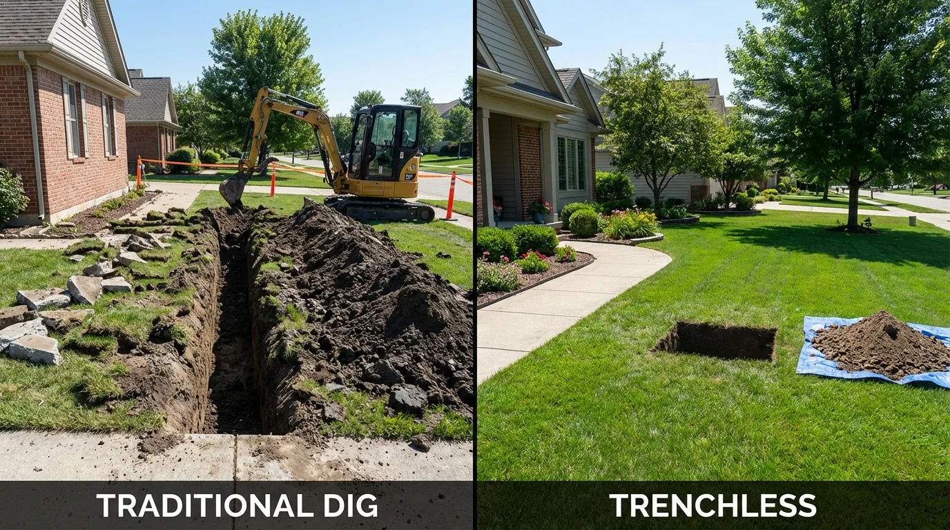 Trenchless sewer repair with minimal yard damage versus traditional excavation in Dousman, WI